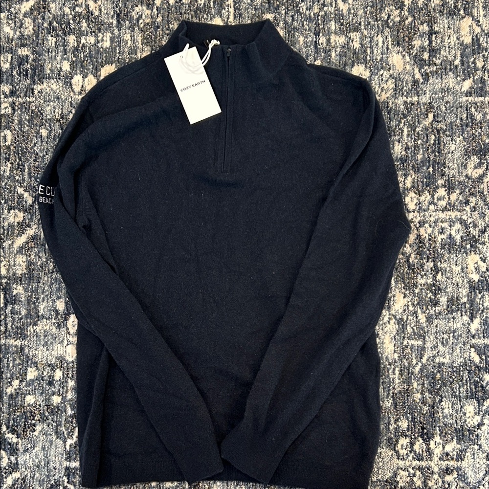 Elegant Dark Blue Zip Sweater for Men, cashmere, Crew Cup Pebble beach edition
